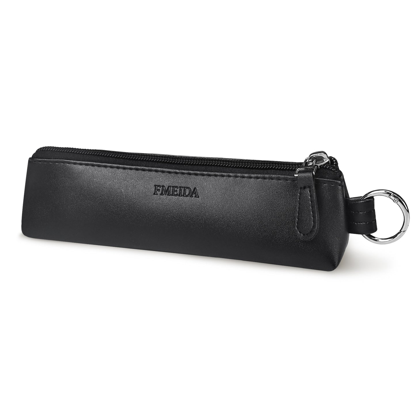 Fmeida Small Pencil Case - Velvet Lined Pencil Pouch PU Leather Pencil Bag Portable Office Stationery Pouches - Black