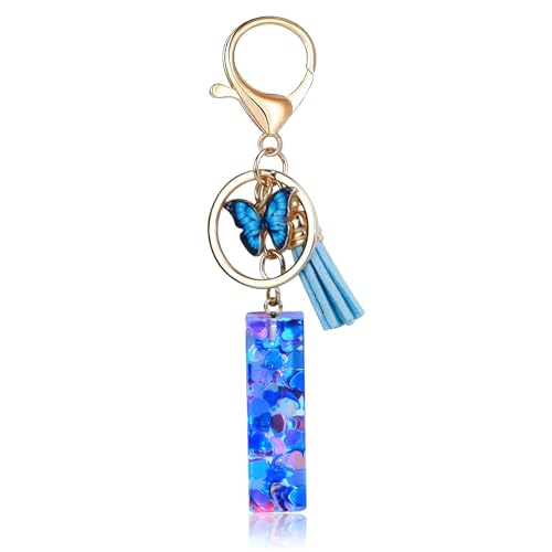 Porte-clés Fmeida pour femmes, porte-clés avec lettre initiale, breloques pour sacs à main, sacs à dos, porte-clés papillon bleu