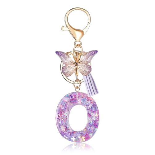 Porte-clés avec lettre initiale Fmeida pour femme, joli porte-clés violet avec pompon et papillon