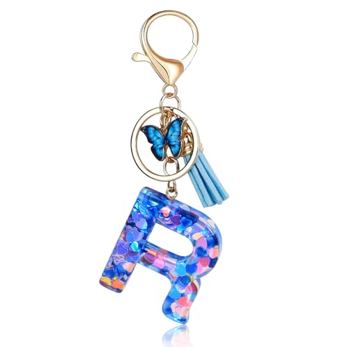 Porte-clés Fmeida pour femmes, porte-clés avec lettre initiale, breloques pour sacs à main, sacs à dos, porte-clés papillon bleu