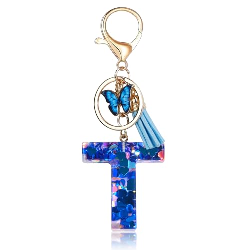 Porte-clés Fmeida pour femmes, porte-clés avec lettre initiale, breloques pour sacs à main, sacs à dos, porte-clés papillon bleu