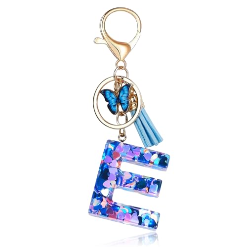 Porte-clés Fmeida pour femmes, porte-clés avec lettre initiale, breloques pour sacs à main, sacs à dos, porte-clés papillon bleu