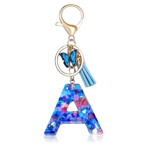 Porte-clés Fmeida pour femmes, porte-clés avec lettre initiale, breloques pour sacs à main, sacs à dos, porte-clés papillon bleu