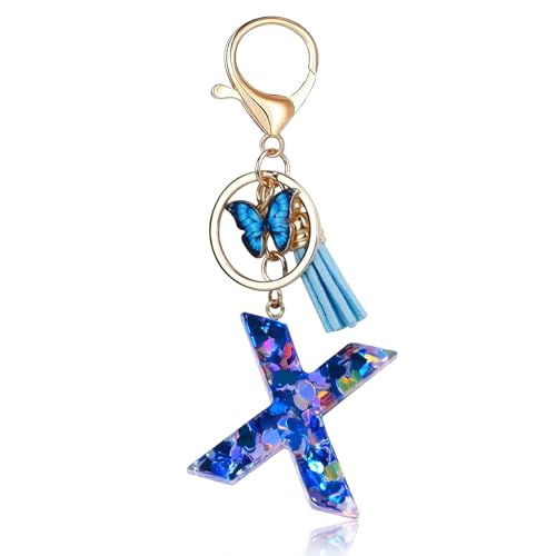 Porte-clés Fmeida pour femmes, porte-clés avec lettre initiale, breloques pour sacs à main, sacs à dos, porte-clés papillon bleu