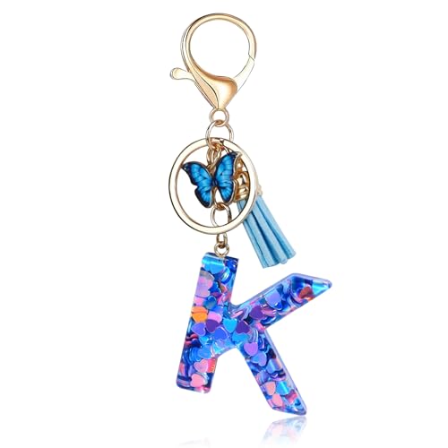 Porte-clés Fmeida pour femmes, porte-clés avec lettre initiale, breloques pour sacs à main, sacs à dos, porte-clés papillon bleu