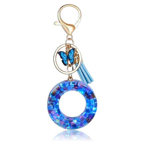 Porte-clés Fmeida pour femmes, porte-clés avec lettre initiale, breloques pour sacs à main, sacs à dos, porte-clés papillon bleu