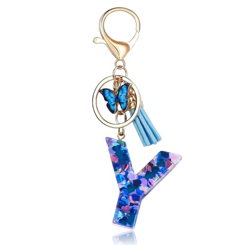 Porte-clés Fmeida pour femmes, porte-clés avec lettre initiale, breloques pour sacs à main, sacs à dos, porte-clés papillon bleu