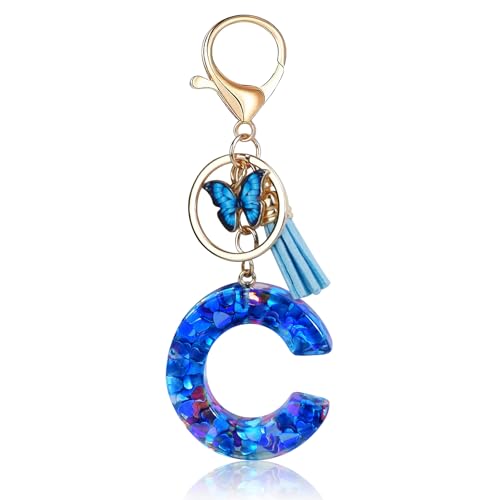 Porte-clés Fmeida pour femmes, porte-clés avec lettre initiale, breloques pour sacs à main, sacs à dos, porte-clés papillon bleu