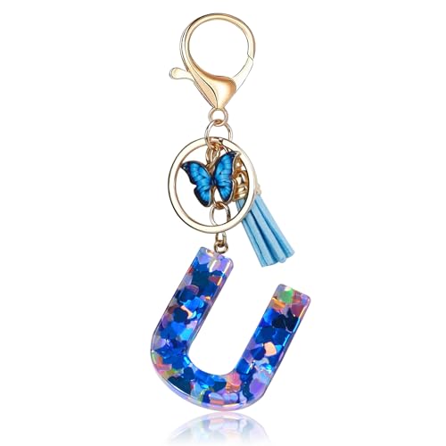 Porte-clés Fmeida pour femmes, porte-clés avec lettre initiale, breloques pour sacs à main, sacs à dos, porte-clés papillon bleu