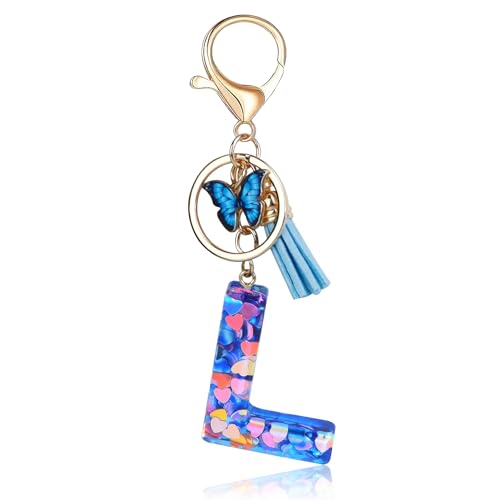 Porte-clés Fmeida pour femmes, porte-clés avec lettre initiale, breloques pour sacs à main, sacs à dos, porte-clés papillon bleu