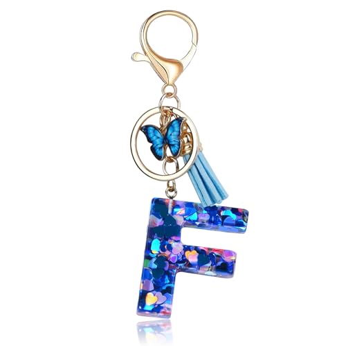 Porte-clés Fmeida pour femmes, porte-clés avec lettre initiale, breloques pour sacs à main, sacs à dos, porte-clés papillon bleu
