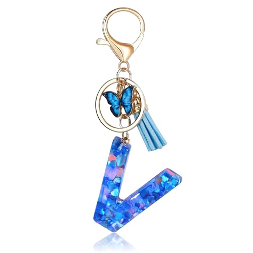 Porte-clés Fmeida pour femmes, porte-clés avec lettre initiale, breloques pour sacs à main, sacs à dos, porte-clés papillon bleu