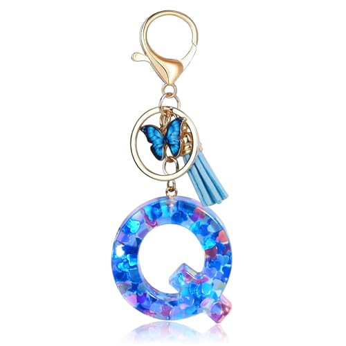 Porte-clés Fmeida pour femmes, porte-clés avec lettre initiale, breloques pour sacs à main, sacs à dos, porte-clés papillon bleu