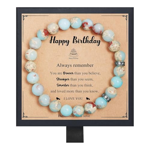 Regalos de cumpleaños de Fmeida para mujeres: pulseras elásticas de piedra natural para aniversarios de jubilación de 30, 35, 40, 45, 50, 60, 65, 70 y 80 años