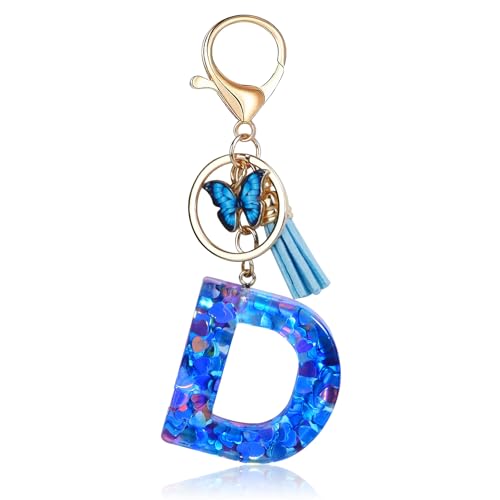 Porte-clés Fmeida pour femmes, porte-clés avec lettre initiale, breloques pour sacs à main, sacs à dos, porte-clés papillon bleu