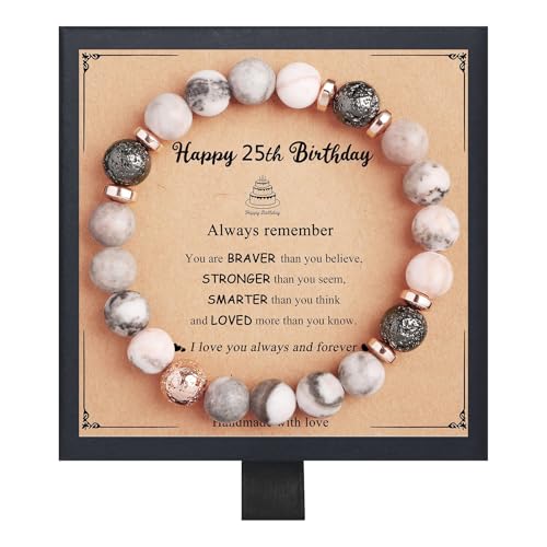 Regalos de cumpleaños de Fmeida para mujeres: pulseras elásticas de piedra natural para aniversarios de jubilación de 30, 35, 40, 45, 50, 60, 65, 70 y 80 años