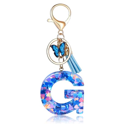 Porte-clés Fmeida pour femmes, porte-clés avec lettre initiale, breloques pour sacs à main, sacs à dos, porte-clés papillon bleu