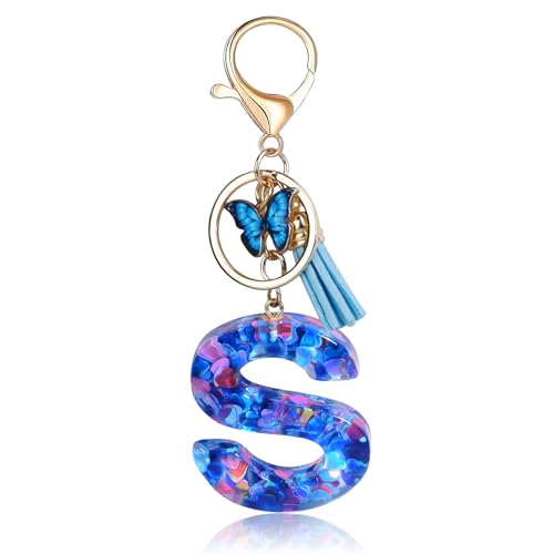 Porte-clés Fmeida pour femmes, porte-clés avec lettre initiale, breloques pour sacs à main, sacs à dos, porte-clés papillon bleu