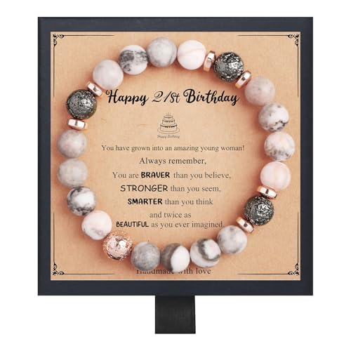 Regalos de cumpleaños de Fmeida para mujeres: pulseras elásticas de piedra natural para aniversarios de jubilación de 30, 35, 40, 45, 50, 60, 65, 70 y 80 años