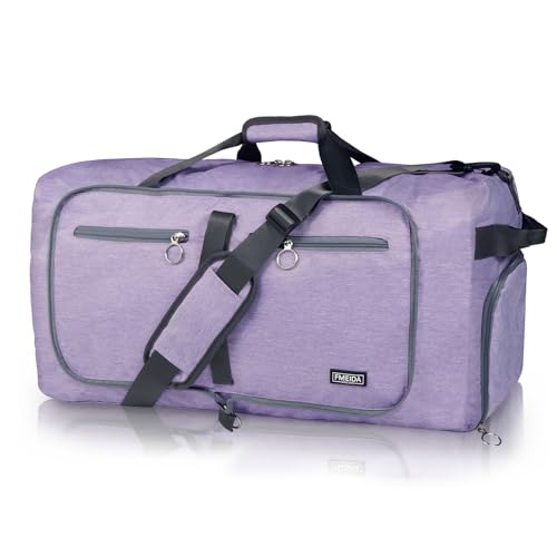 Fmeida 65L Duffle Bag with Shoes Compartment, Foldable Travel Duffel Bags for Men Women, Large Packable Travel Bag Water Repellent & Tear Resistant
