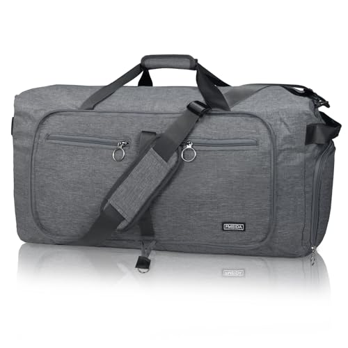 Fmeida 65L Duffle Bag with Shoes Compartment, Foldable Travel Duffel Bags for Men Women, Large Packable Travel Bag Water Repellent & Tear Resistant
