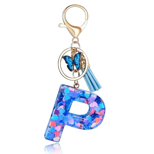 Porte-clés Fmeida pour femmes, porte-clés avec lettre initiale, breloques pour sacs à main, sacs à dos, porte-clés papillon bleu