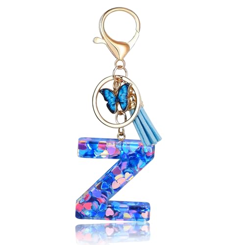 Porte-clés Fmeida pour femmes, porte-clés avec lettre initiale, breloques pour sacs à main, sacs à dos, porte-clés papillon bleu