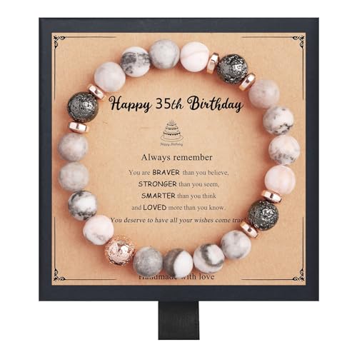 Regalos de cumpleaños de Fmeida para mujeres: pulseras elásticas de piedra natural para aniversarios de jubilación de 30, 35, 40, 45, 50, 60, 65, 70 y 80 años