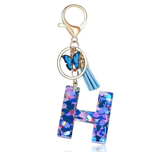 Porte-clés Fmeida pour femmes, porte-clés avec lettre initiale, breloques pour sacs à main, sacs à dos, porte-clés papillon bleu