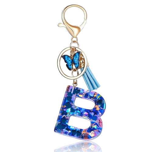 Porte-clés Fmeida pour femmes, porte-clés avec lettre initiale, breloques pour sacs à main, sacs à dos, porte-clés papillon bleu