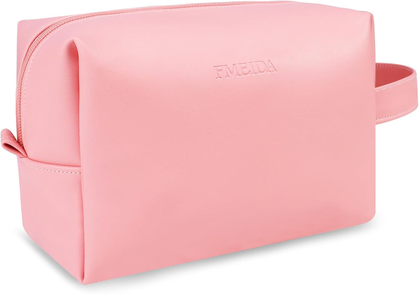 Fmeida Large Makeup Bag - Black Leather Cosmetic Bag, Waterproof Travel Makeup Bag, Portable Makeup Bag Pouch, Roomy Cosmetic Bags for Women Men Adult