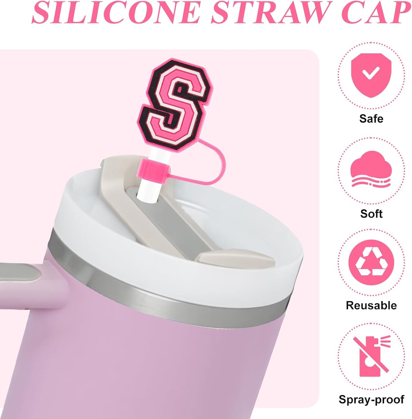 Tapa de silicona para pajita Fmeida para taza Stanley de 30 oz y 40 pajitas con letras iniciales de 10 mm y accesorios con dijes de letras, paquete de 4