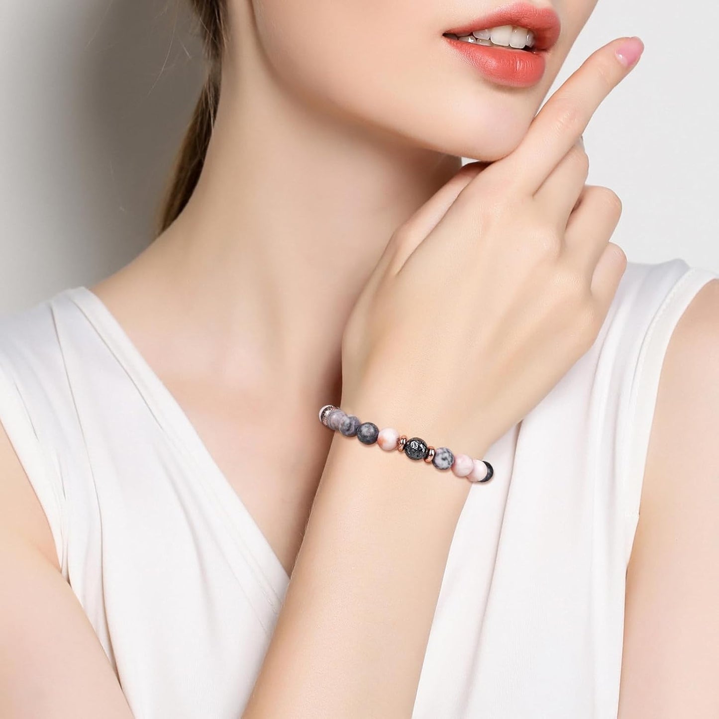 Regalos de cumpleaños de Fmeida para mujeres: pulseras elásticas de piedra natural para aniversarios de jubilación de 30, 35, 40, 45, 50, 60, 65, 70 y 80 años