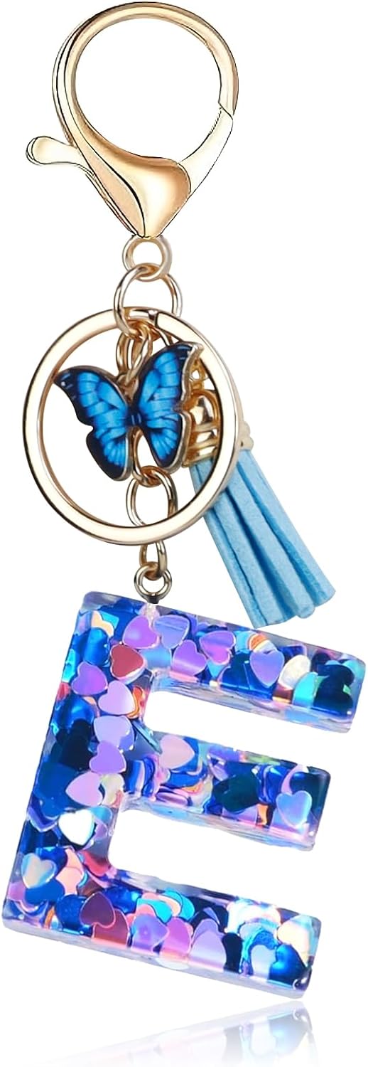 Porte-clés Fmeida pour femmes, porte-clés avec lettre initiale, breloques pour sacs à main, sacs à dos, porte-clés papillon bleu