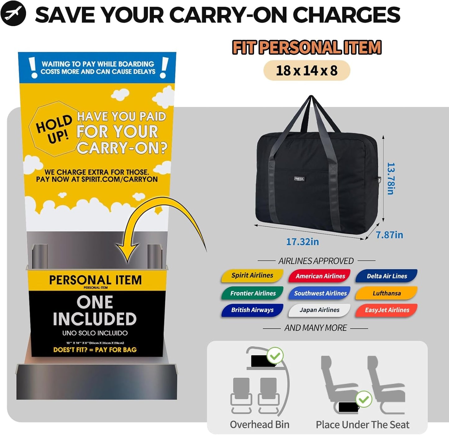 Frontier Airlines Personal Item Bag 30L Underseat Travel Duffel Bag – Carry-on Luggage for Women and Men with Shoulder Strap