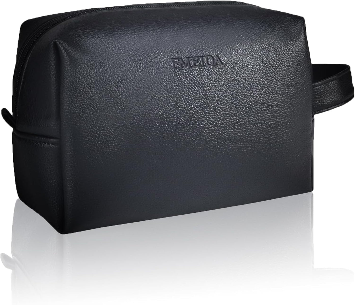 Fmeida Large Makeup Bag - Black Leather Cosmetic Bag, Waterproof Travel Makeup Bag, Portable Makeup Bag Pouch, Roomy Cosmetic Bags for Women Men Adult