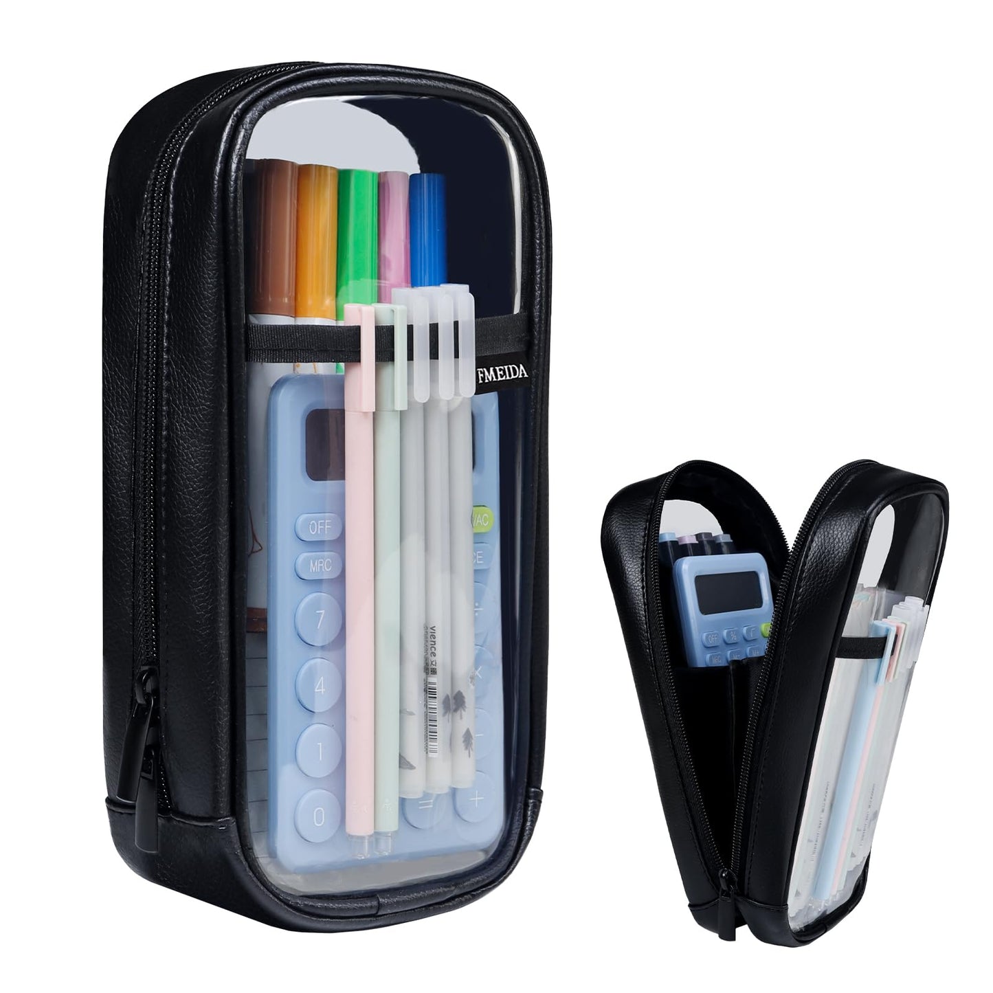 Fmeida Grid Mesh Pencil Case - Upgraded 4 Compartment Pencil Pouch, Clear Adult Pencil Bag Aesthetic Marker Pouch Stationary Bag Office Organizer for College Business Travel - Black&White