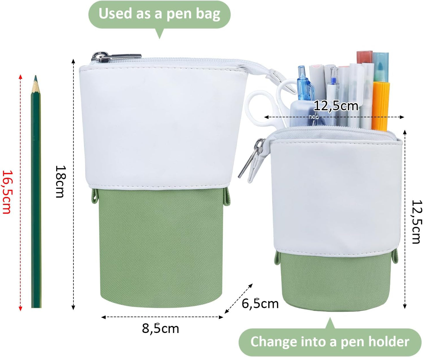 Trousse à crayons télescopique Fmeida - Trousse à crayons rétractable - Porte-stylo - Organiseur esthétique - Trousse de maquillage - Trousse de maquillage pour Noël, vacances, Nouvel An, cadeau - Vert clair