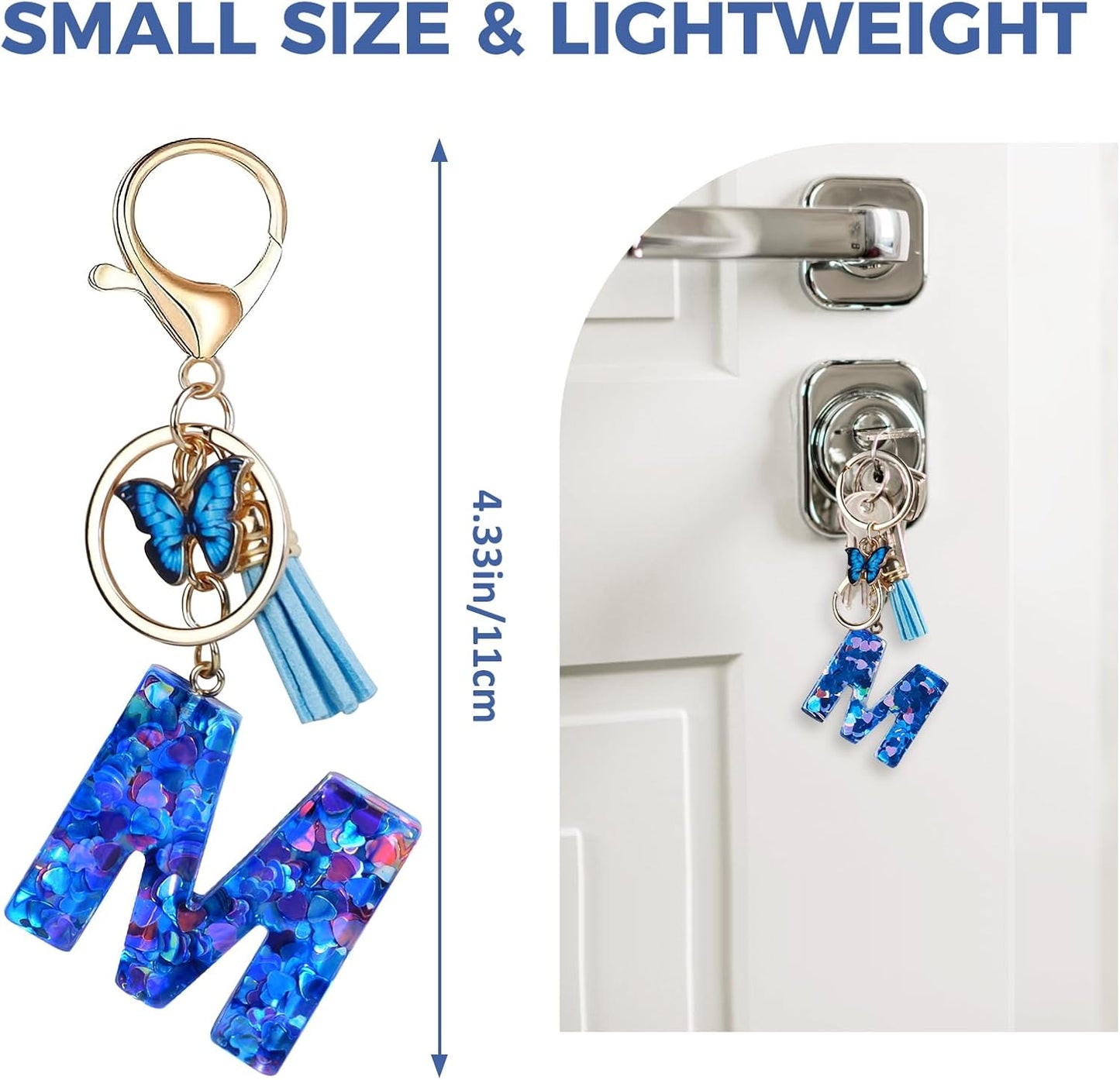 Porte-clés Fmeida pour femmes, porte-clés avec lettre initiale, breloques pour sacs à main, sacs à dos, porte-clés papillon bleu