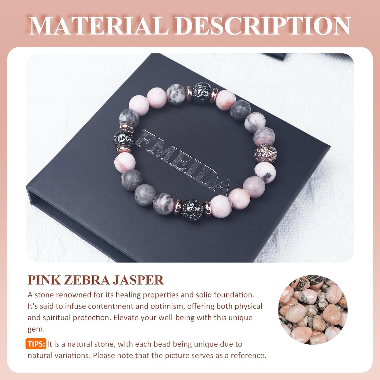 Regalos de cumpleaños de Fmeida para mujeres: pulseras elásticas de piedra natural para aniversarios de jubilación de 30, 35, 40, 45, 50, 60, 65, 70 y 80 años