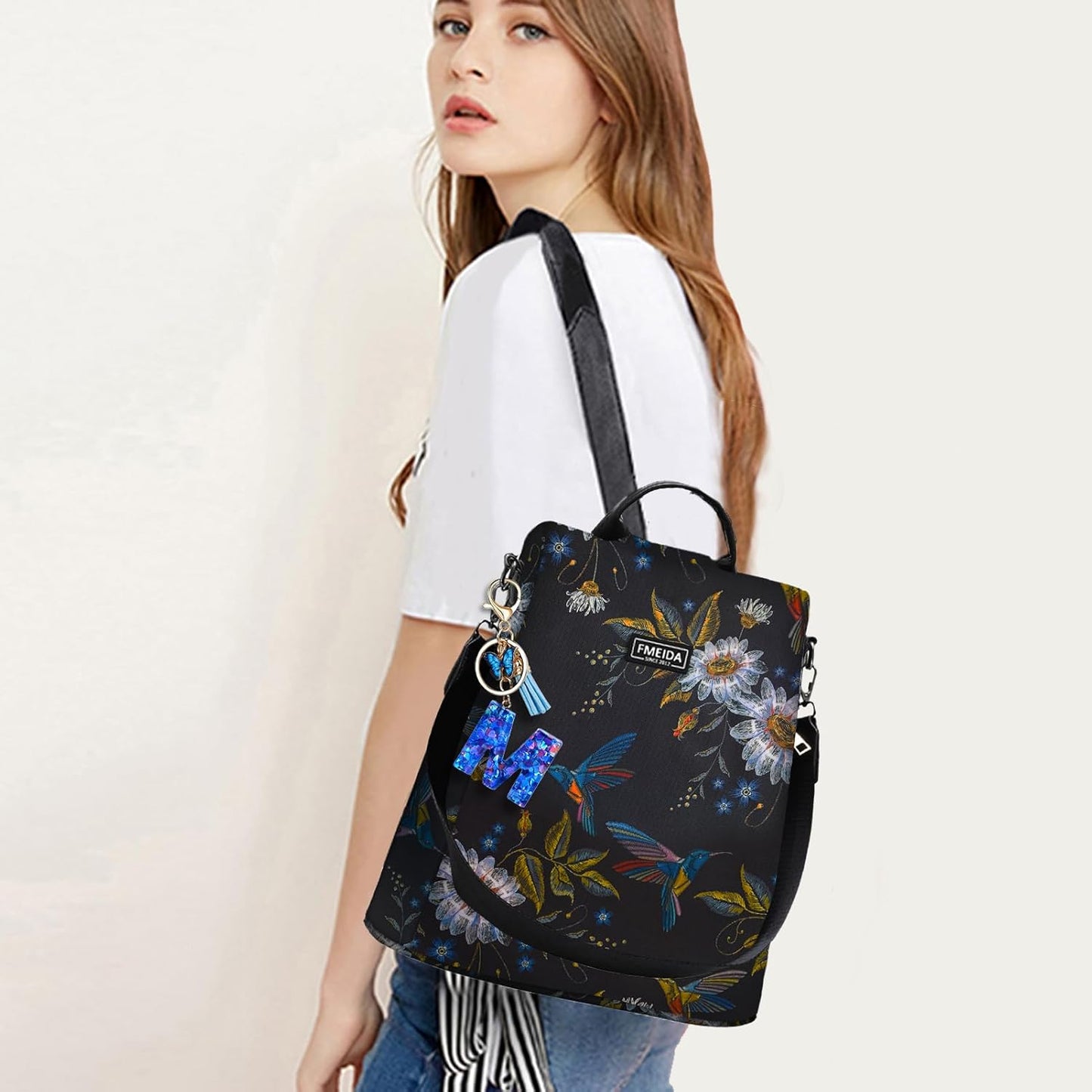 Porte-clés Fmeida pour femmes, porte-clés avec lettre initiale, breloques pour sacs à main, sacs à dos, porte-clés papillon bleu