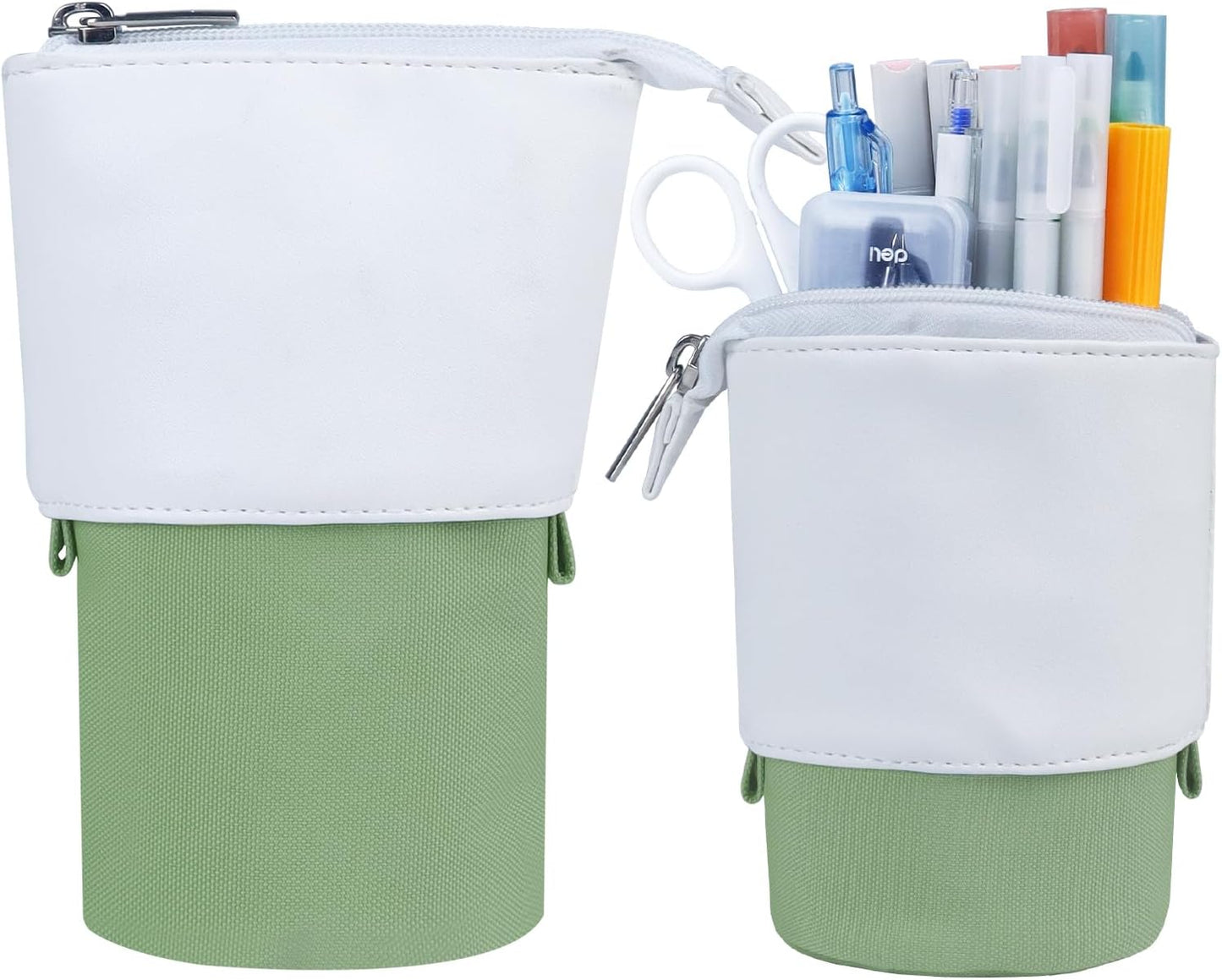 Trousse à crayons télescopique Fmeida - Trousse à crayons rétractable - Porte-stylo - Organiseur esthétique - Trousse de maquillage - Trousse de maquillage pour Noël, vacances, Nouvel An, cadeau - Vert clair