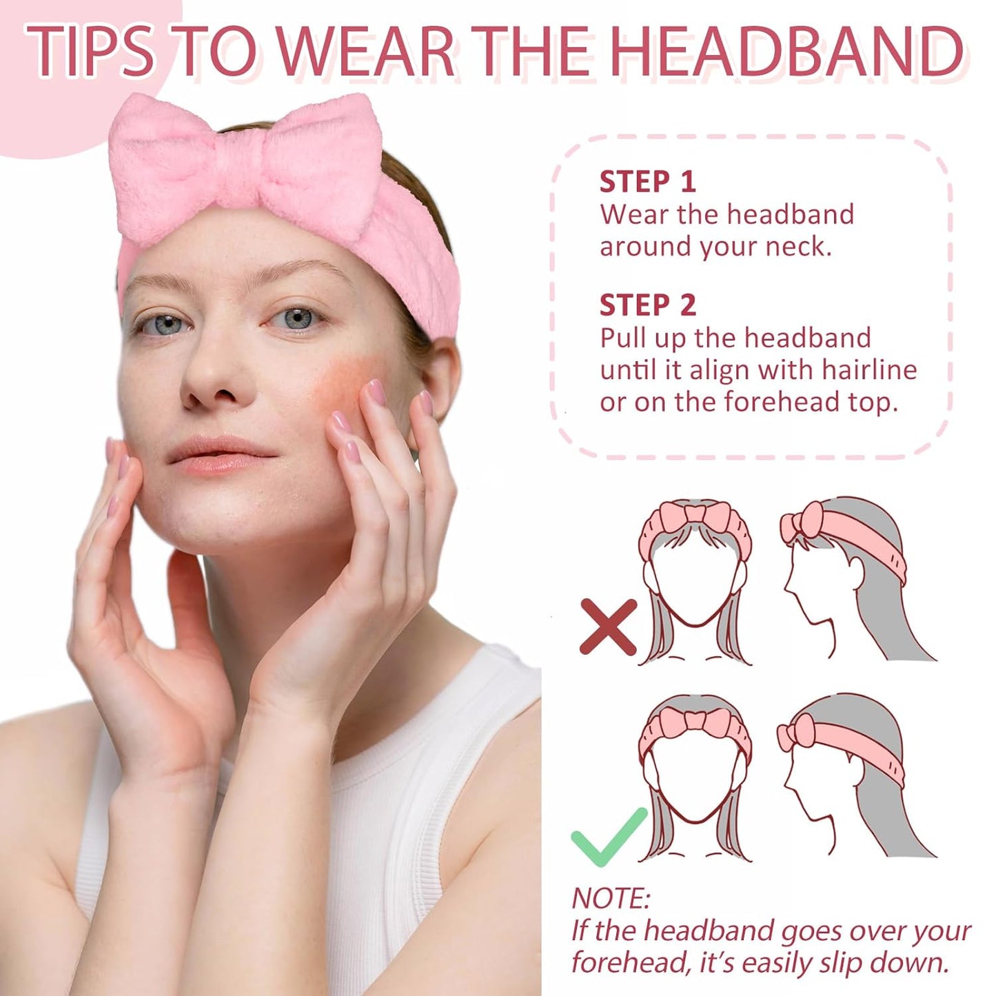 Fmeida Skincare Headband, Spa Headband for Washing Face,Wrist Bands and Hair Tie Black