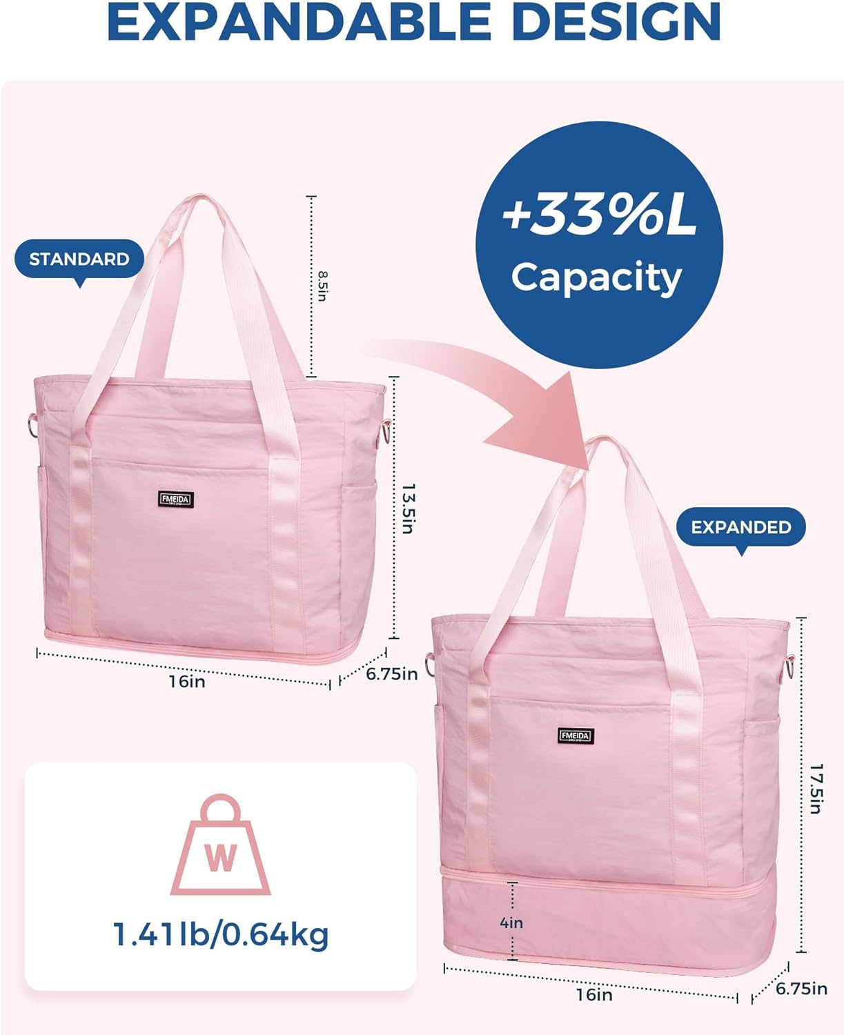Fmeida Gym Bag with Shoe Compartment Expandable, Duffle Bag for Travel with Wet Pocket, Sports Duffels with Yoga Mat Strap, Personal Item Travel Bag Overnight Weekender Tote Bag for Women