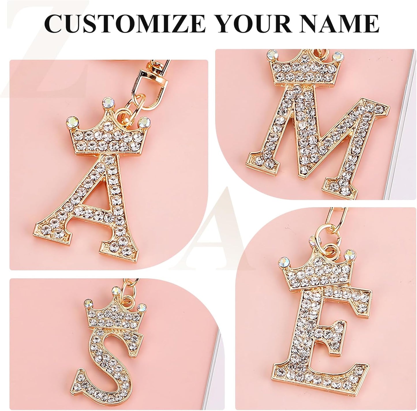 Porte-clés Fmeida Gold Letter AZ pour femmes Porte-clés avec lettre initiale Motif couronne