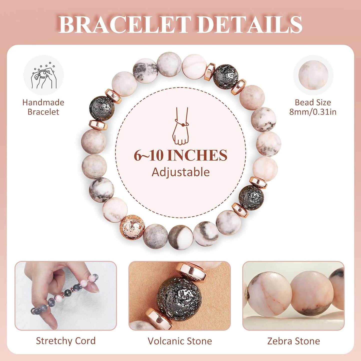 Regalos de cumpleaños de Fmeida para mujeres: pulseras elásticas de piedra natural para aniversarios de jubilación de 30, 35, 40, 45, 50, 60, 65, 70 y 80 años