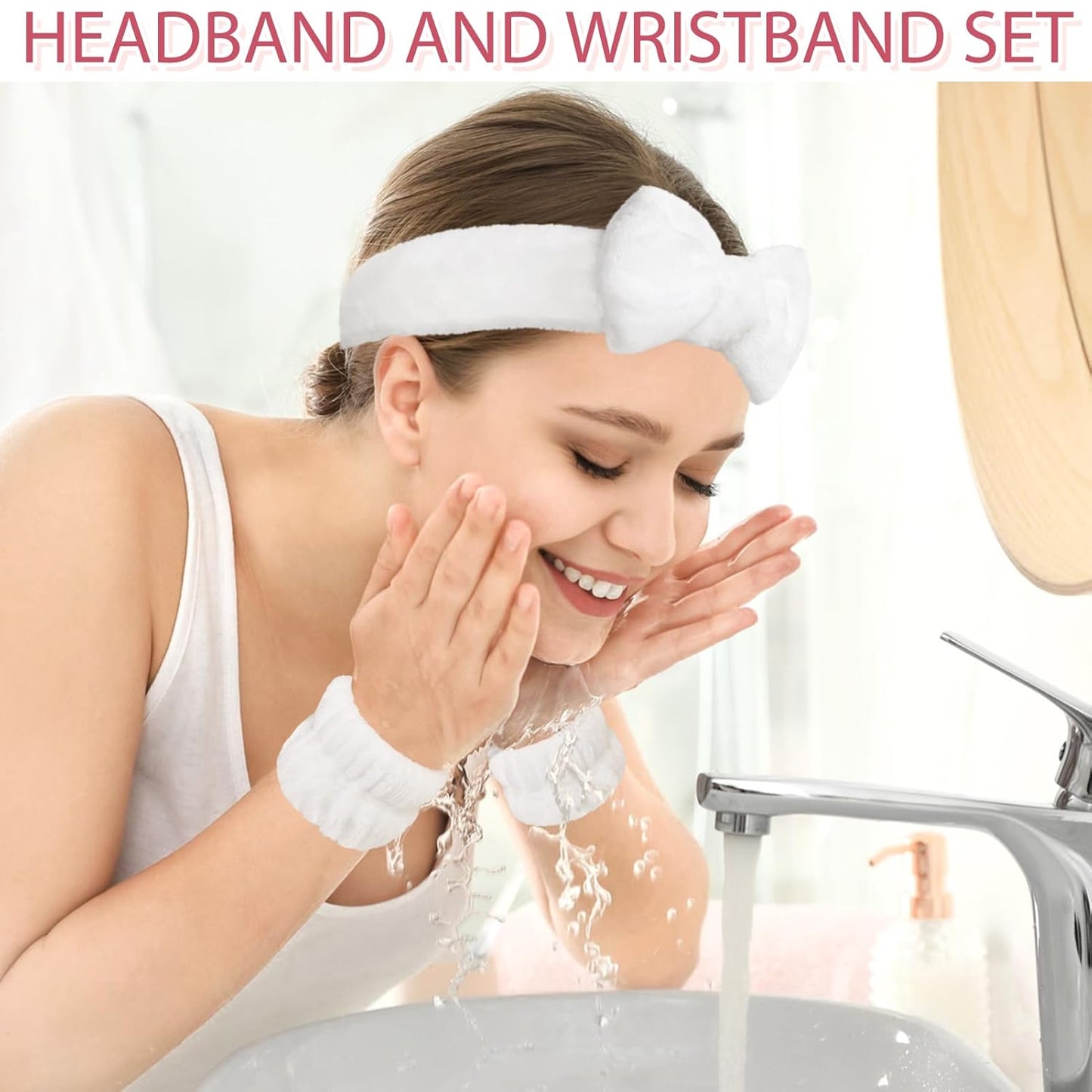 Fmeida Skincare Headband, Spa Headband for Washing Face,Wrist Bands and Hair Tie Black