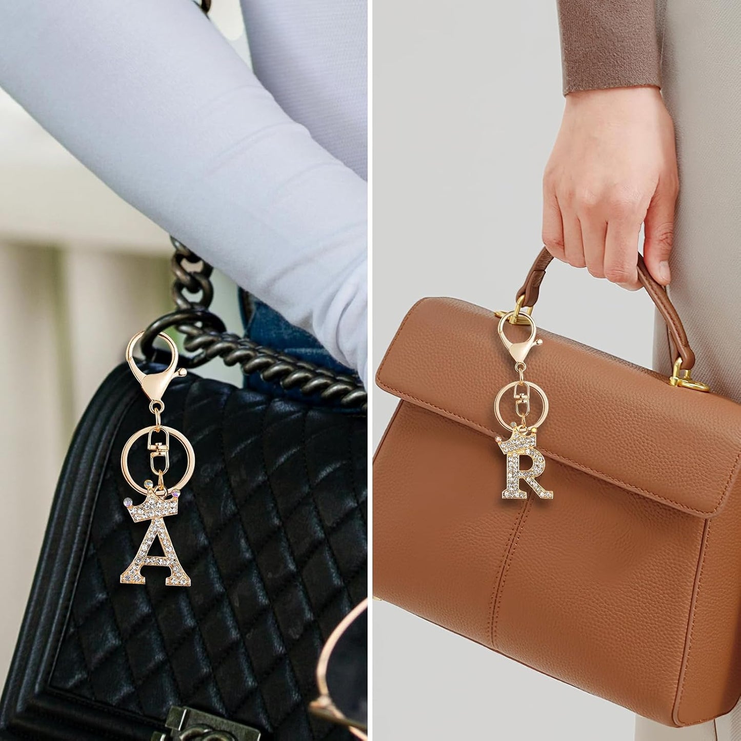 Porte-clés Fmeida Gold Letter AZ pour femmes Porte-clés avec lettre initiale Motif couronne