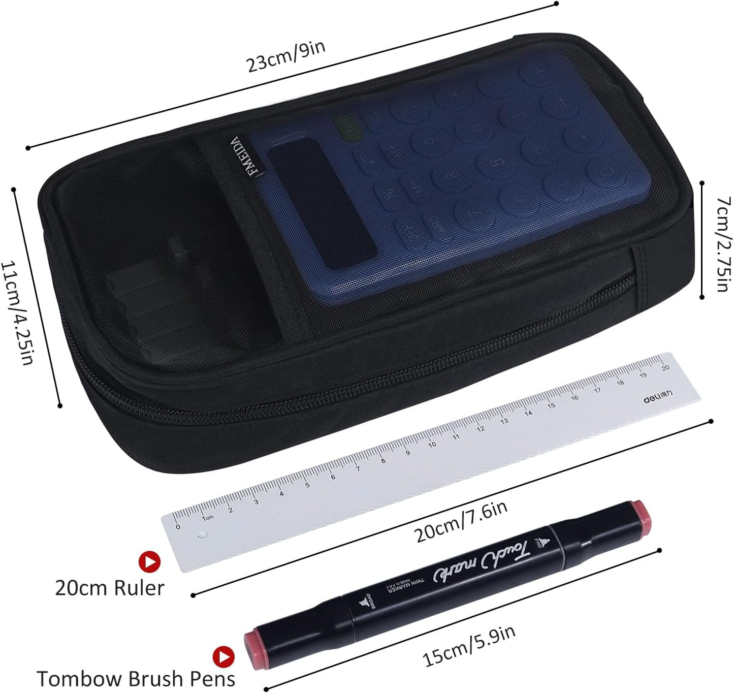 Fmeida Grid Mesh Pencil Case - Upgraded 4 Compartment Pencil Pouch, Clear Adult Pencil Bag Aesthetic Marker Pouch Stationary Bag Office Organizer for College Business Travel - Black
