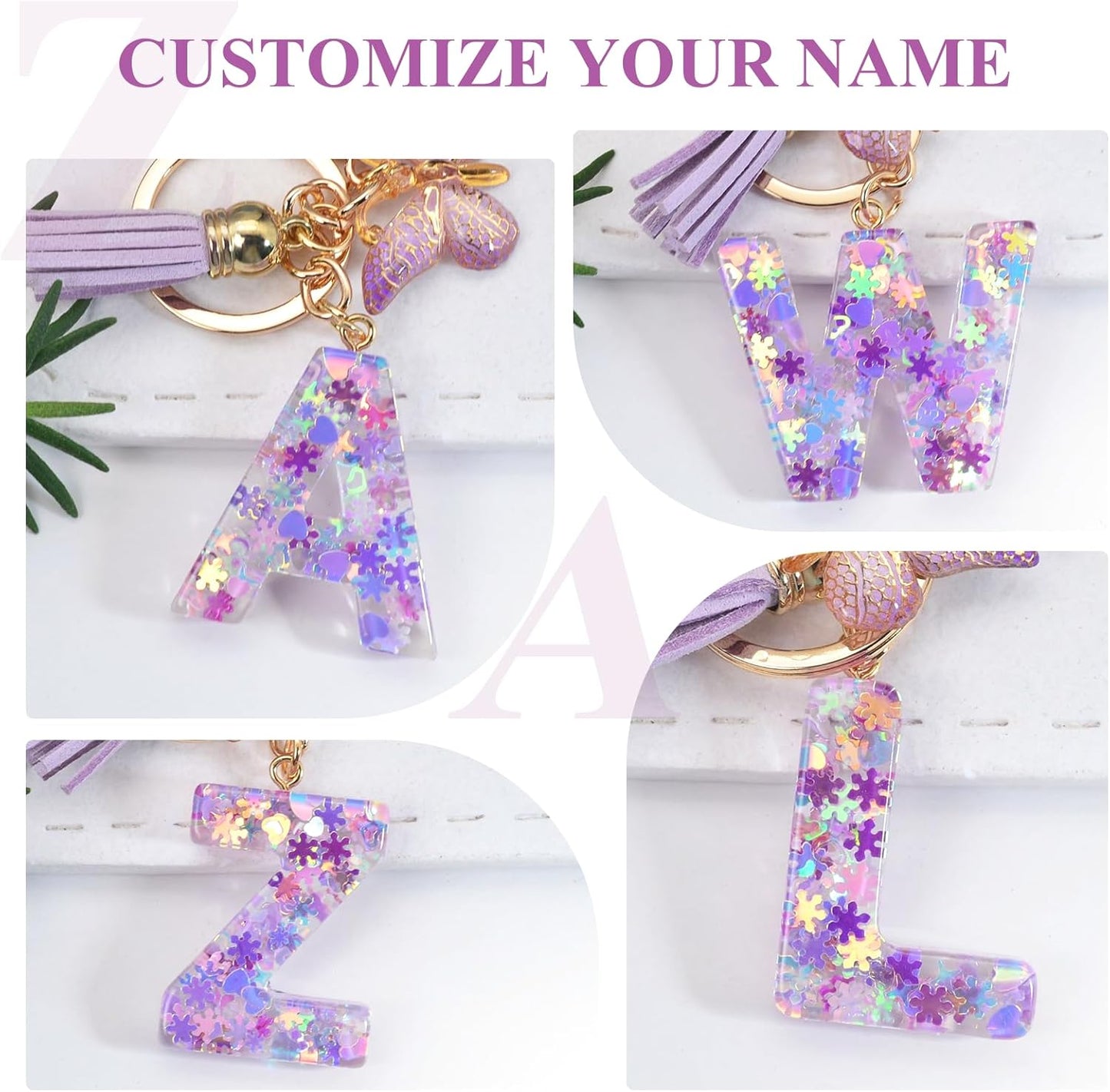 Porte-clés avec lettre initiale Fmeida pour femme, joli porte-clés violet avec pompon et papillon